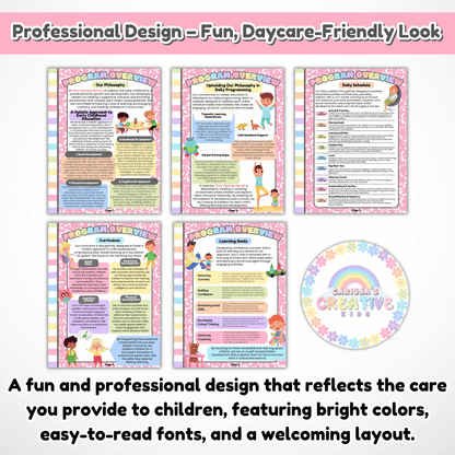 Editable Parent Handbook sample pages with daycare policies and procedures