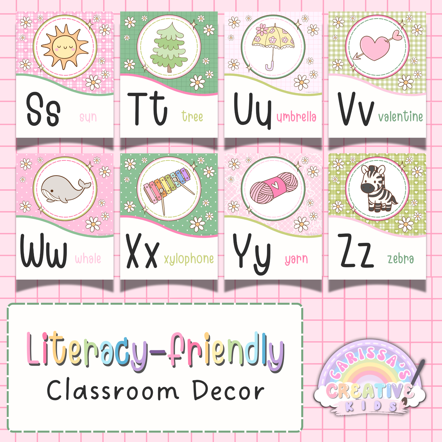 Goose Berry alphabet posters printable for literacy-friendly classroom decor featuring pastel A to Z wall art for preschool, kindergarten, daycare, and early learning spaces.