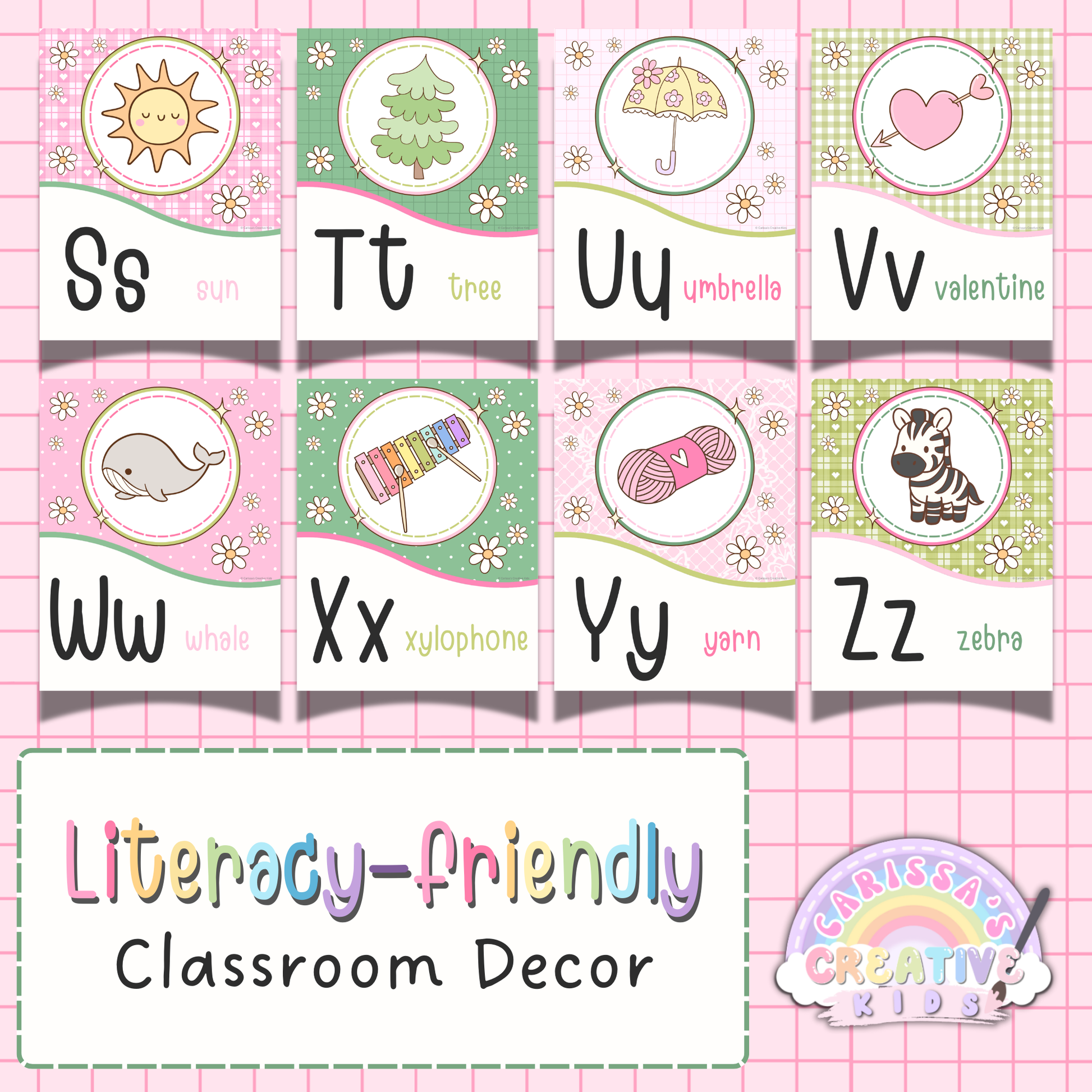 Goose Berry alphabet posters printable for literacy-friendly classroom decor featuring pastel A to Z wall art for preschool, kindergarten, daycare, and early learning spaces.
