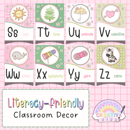 Goose Berry alphabet posters printable for literacy-friendly classroom decor featuring pastel A to Z wall art for preschool, kindergarten, daycare, and early learning spaces.