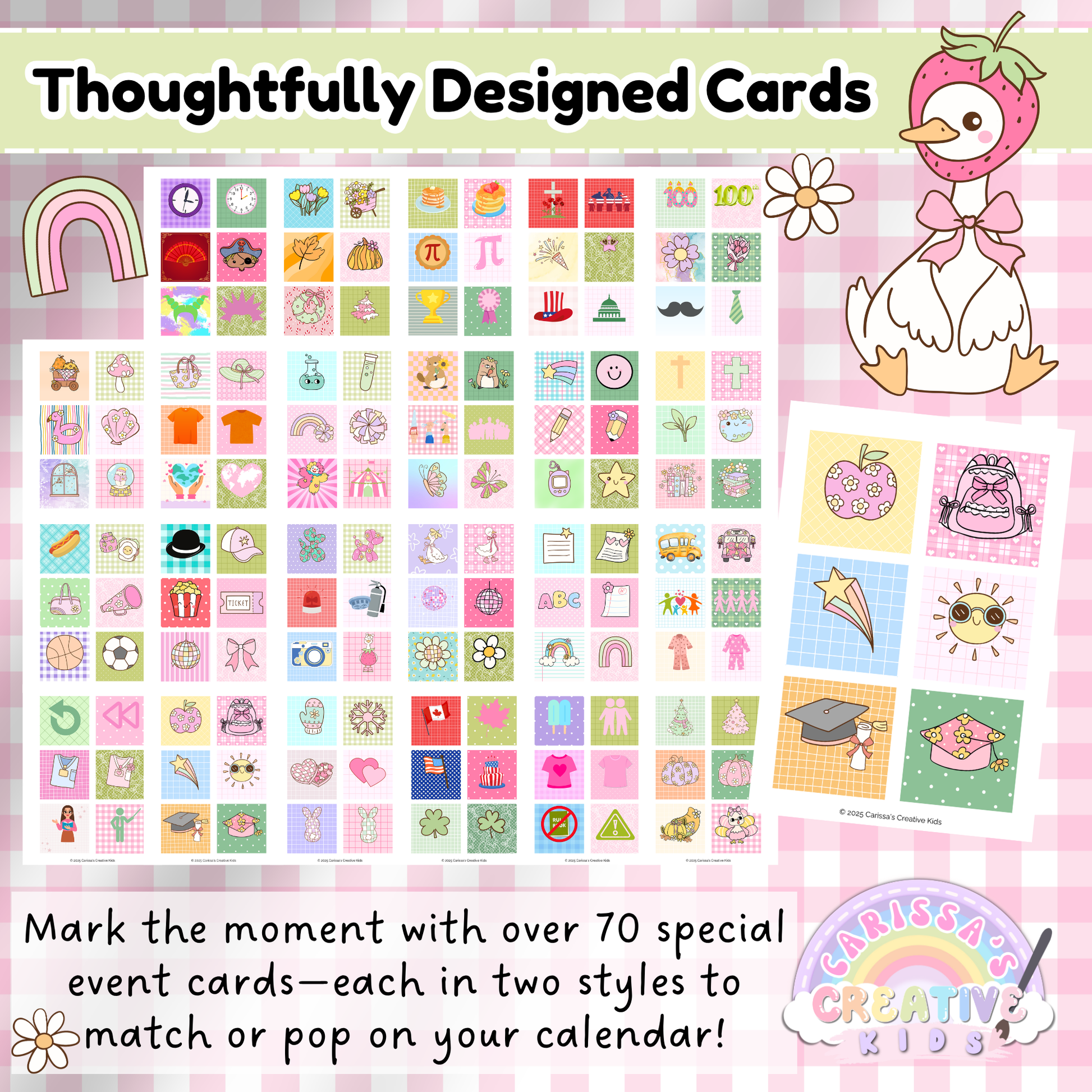 Goose-Berry Classroom Calendar Event Cards – 70+ Printable Special Day Icons in Gingham and Silly Goose Themes for Preschool and Daycare