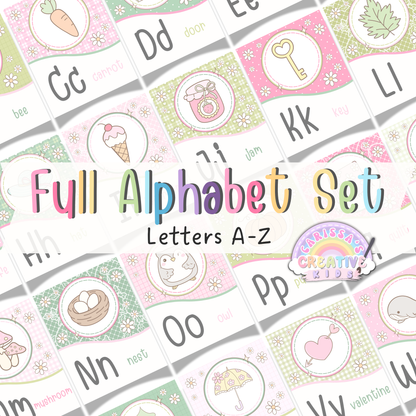 Goose Berry full alphabet set printable featuring pastel A to Z classroom posters for preschool, kindergarten, daycare, and literacy-friendly wall decor.