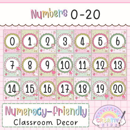 Goose Berry number posters 0 to 20 for numeracy-friendly classroom decor featuring pastel printable number wall art for preschool, kindergarten, homeschool, and early math learning spaces.