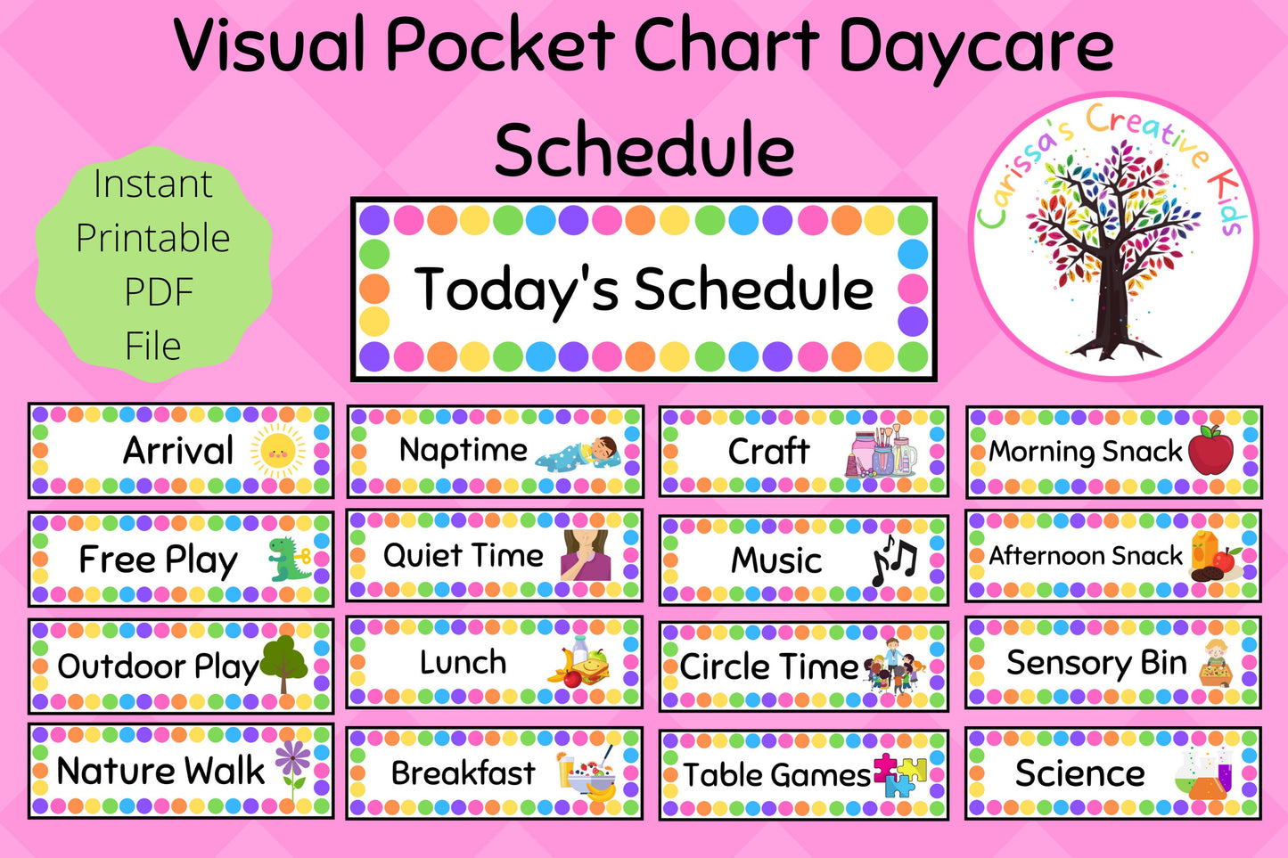 Visual Pocket Chart Daily Daycare Schedule| Home Daycare, Preschool, Childcare or Dayhome |