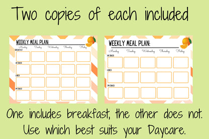 Editable Daycare Meal Planner | Childcare Menu Planner | Home Daycare Menu Template | 8 Colorful Fruity Designs | Childcare Printable