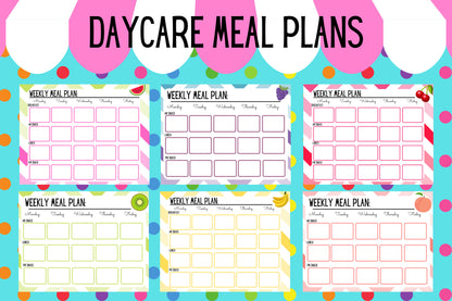 Editable Daycare Meal Planner | Childcare Menu Planner | Home Daycare Menu Template | 8 Colorful Fruity Designs | Childcare Printable