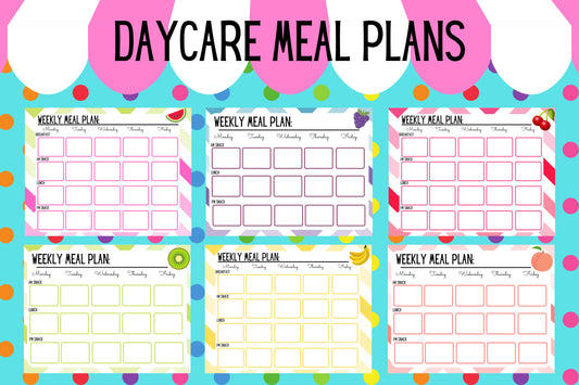 Editable Daycare Meal Planner | Childcare Menu Planner | Home Daycare Menu Template | 8 Colorful Fruity Designs | Childcare Printable