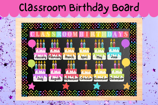 Classroom Birthday Board | Daycare | Preschool | Rainbow Dot Classroom Decor | Classroom Birthdays | Birthday Banner | PDF Printable Decor