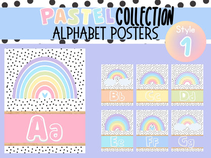 Rainbow Pastel Alphabet Posters | Preschool, Daycare, Childcare Center, Homeschool, Teacher, Classroom, School | Playroom Decor | Wall Art