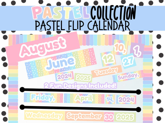 Pastel Flip Calendar | Printable Desk Calendar | Rainbow & Solid Pastel Styles | Classroom or Workplace Flip Calendar | Pastel Theme Daycare