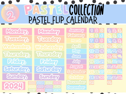 Pastel Flip Calendar | Printable Desk Calendar | Rainbow & Solid Pastel Styles | Classroom or Workplace Flip Calendar | Pastel Theme Daycare