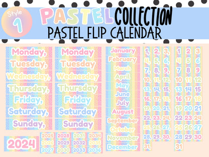 Pastel Flip Calendar | Printable Desk Calendar | Rainbow & Solid Pastel Styles | Classroom or Workplace Flip Calendar | Pastel Theme Daycare