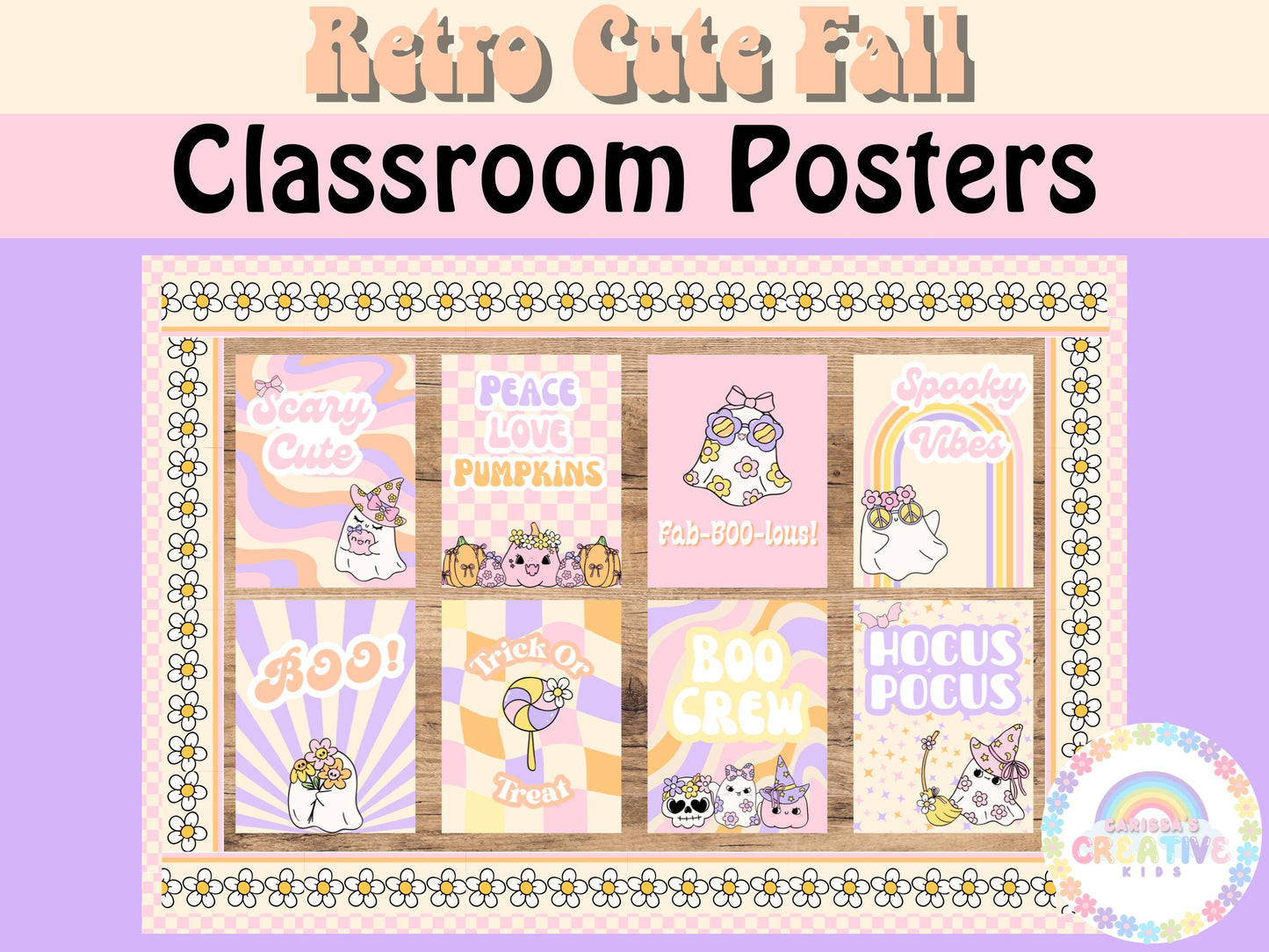 Retro Cute Halloween Classroom Posters | Pastel Bulletin Board Kit | Preschool | Daycare | Halloween Classroom Decor | Fall Bulletin Board