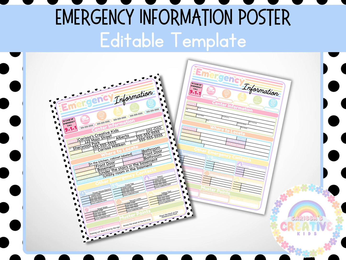 Emergency Information Poster | Home daycare, Daycare Center, Childcare, Preschool | Be Safety Prepared in your Childcare | Editable Template