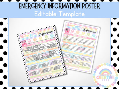 Emergency Information Poster | Home daycare, Daycare Center, Childcare, Preschool | Be Safety Prepared in your Childcare | Editable Template