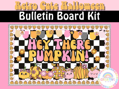Hey There Pumpkin Bulletin Board Kit | Classroom Decor | Daycare Childcare Center | Preschool | Fall Halloween Bulletin Board | Groovy Retro