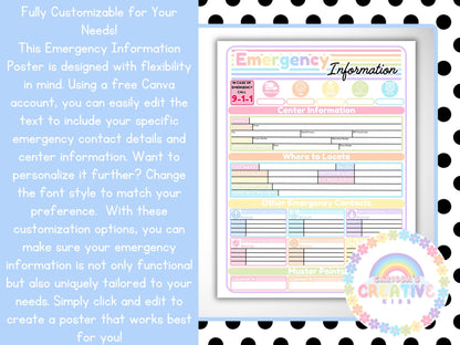 Emergency Information Poster | Home daycare, Daycare Center, Childcare, Preschool | Be Safety Prepared in your Childcare | Editable Template