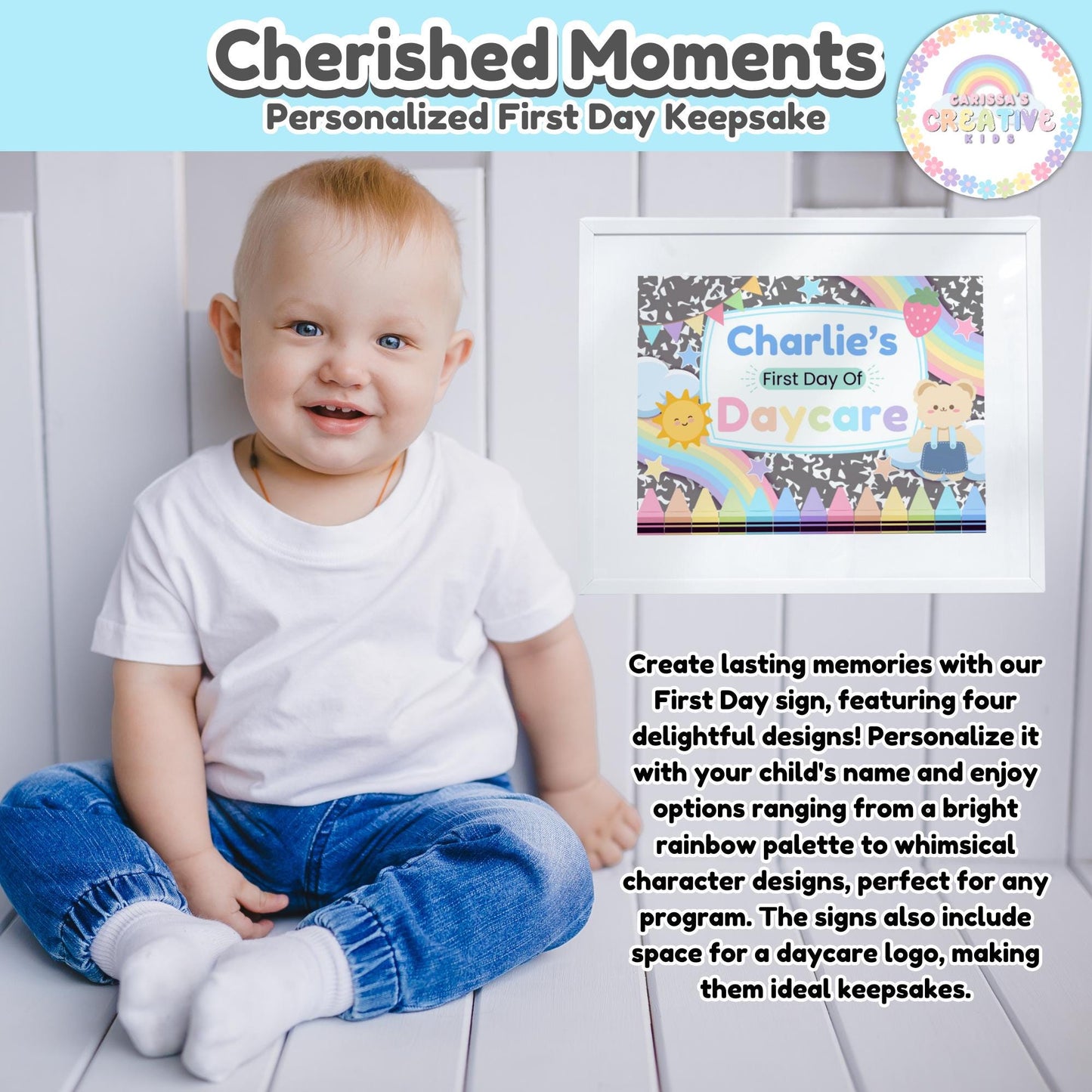 Editable First Day of Daycare Sign Template, Personalized Back to School Photo Prop, Printable First Day of School, Instant Download Forms