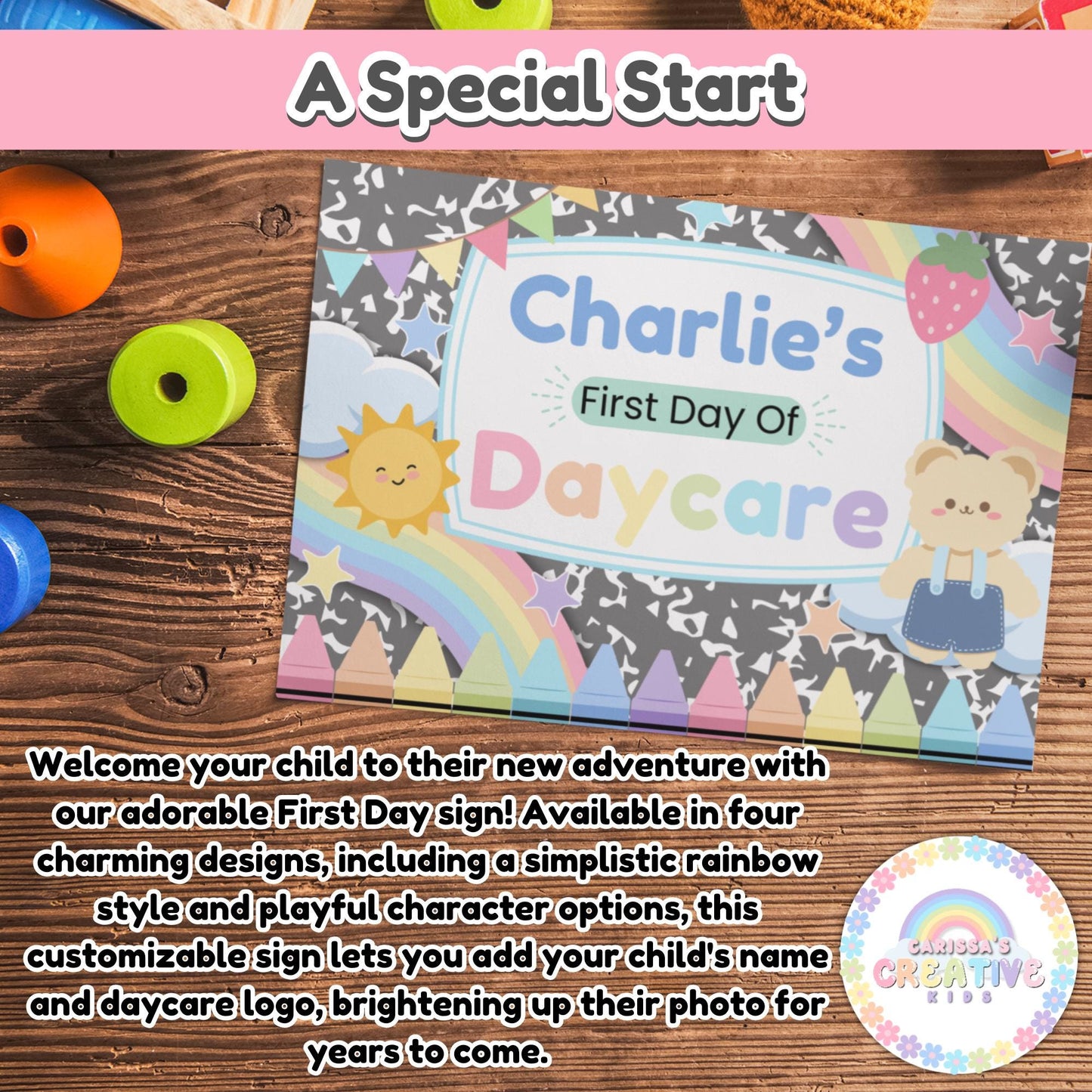 Editable First Day of Daycare Sign Template, Personalized Back to School Photo Prop, Printable First Day of School, Instant Download Forms