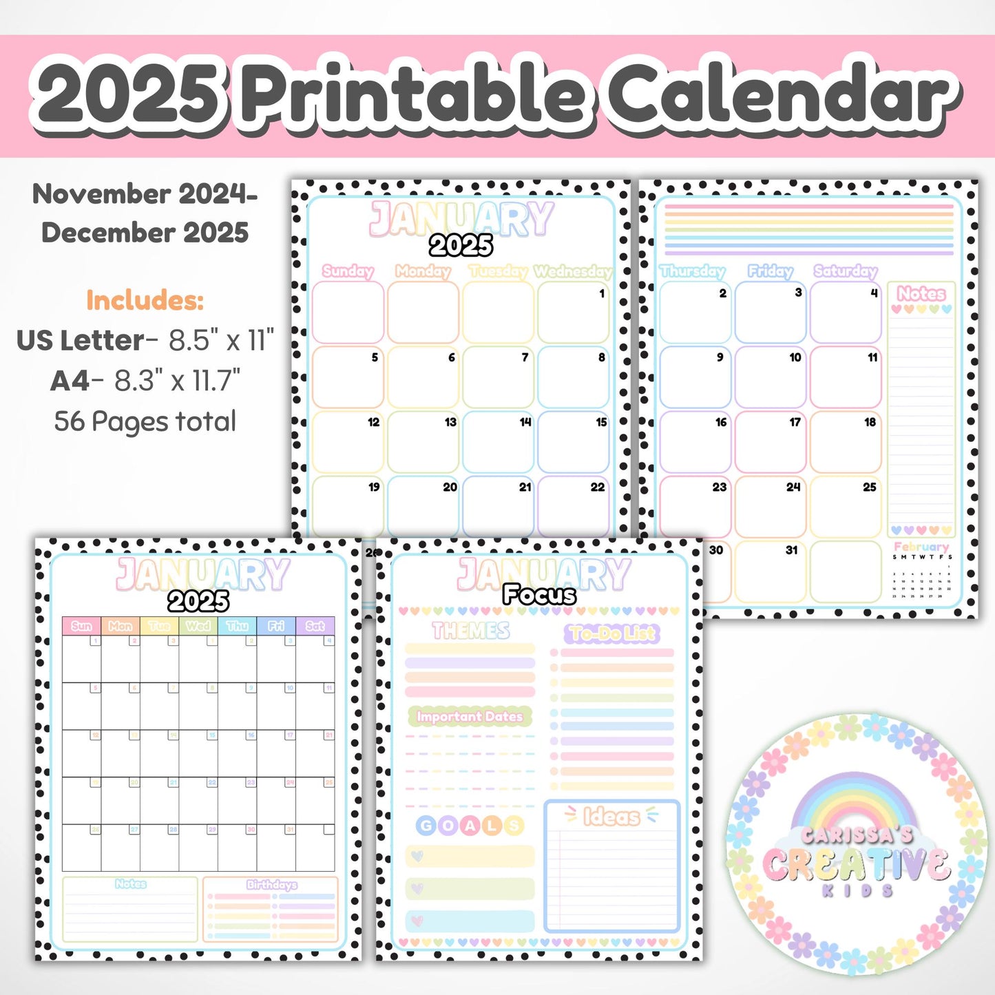 2025 Monthly Calendar Pages