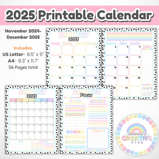 2025 Monthly Calendar Pages