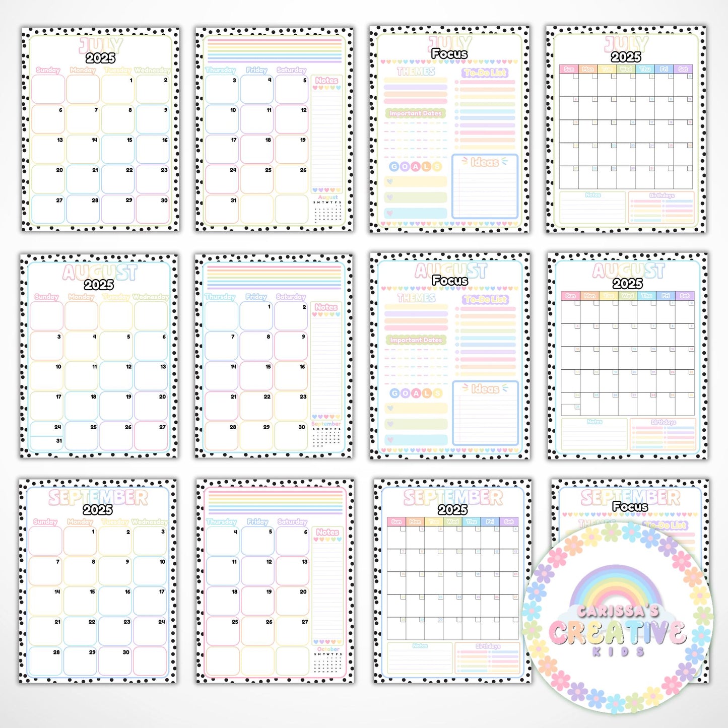 2025 Monthly Calendar Pages