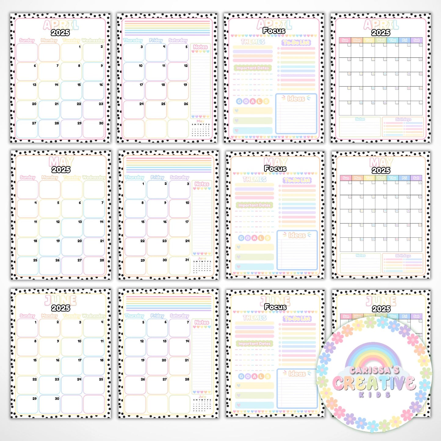 2025 Monthly Calendar Pages