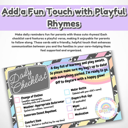 Daycare Forms! Daily Check List Editable Template | Organize Your Childcare! Printable Supply Reminder for Parents. Easy to Edit with Canva