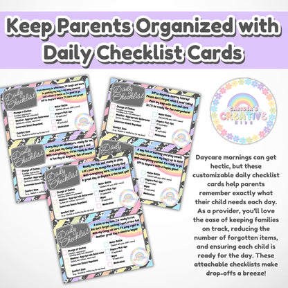 Daycare Forms! Daily Check List Editable Template | Organize Your Childcare! Printable Supply Reminder for Parents. Easy to Edit with Canva