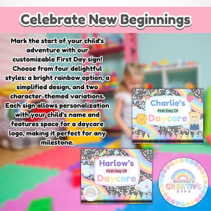 Editable First Day of Daycare Sign Template, Personalized Back to School Photo Prop, Printable First Day of School, Instant Download Forms