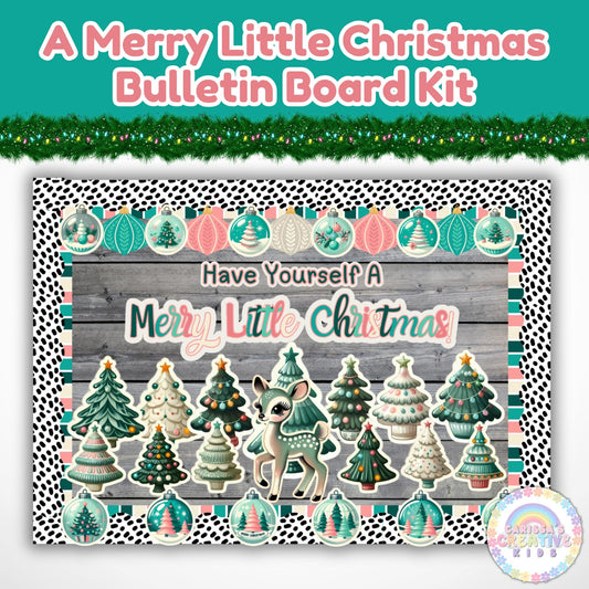 Vintage Christmas Bulletin Board Kit Retro Inspired Classroom Decor Digital Download Featuring Unique AI 50s Ceramic Christmas Trees & Deer