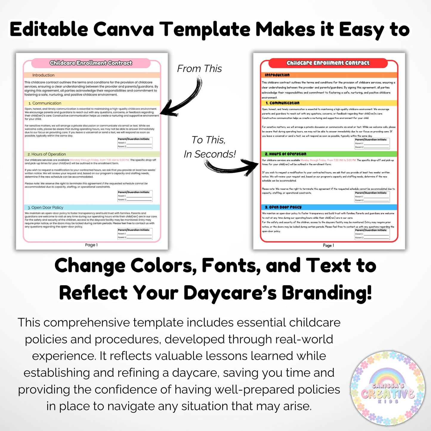 Daycare Contract | Editable Template