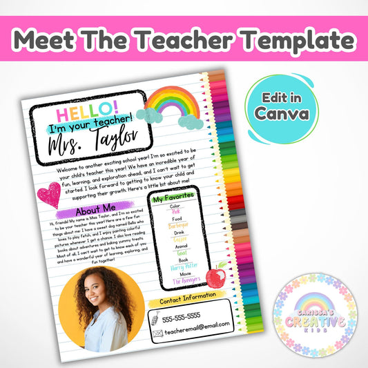 Meet The Teacher Template | Back To School Printable | Teacher Organization Resources | All About My Teacher | First Day Of School