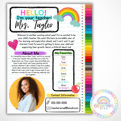 Meet The Teacher Template | Back To School Printable | Teacher Organization Resources | All About My Teacher | First Day Of School