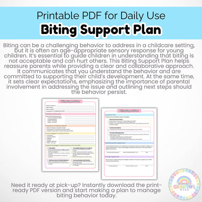 Daycare Biting Support Plan | Preschool Classroom Management