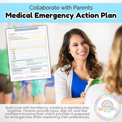 Daycare Forms- Medical Emergency Action Plan | Childcare Emergency Preparedness Medical Forms & Consent
