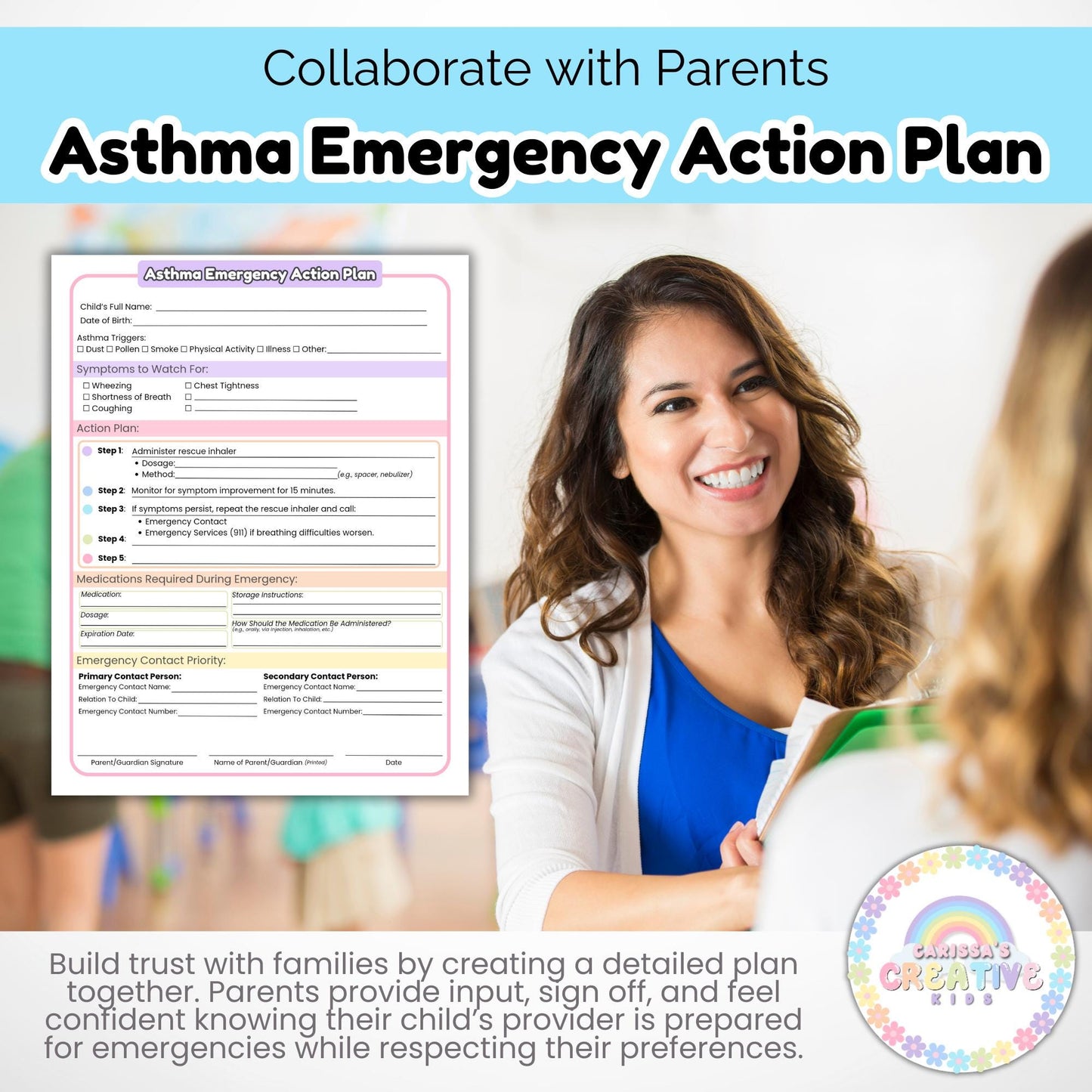 Daycare Forms- Asthma Emergency Action Plan Editable Template home daycare forms special education Preschool Printables
