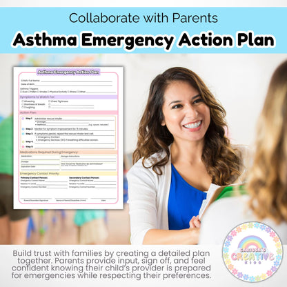 Daycare Forms- Asthma Emergency Action Plan Editable Template home daycare forms special education Preschool Printables