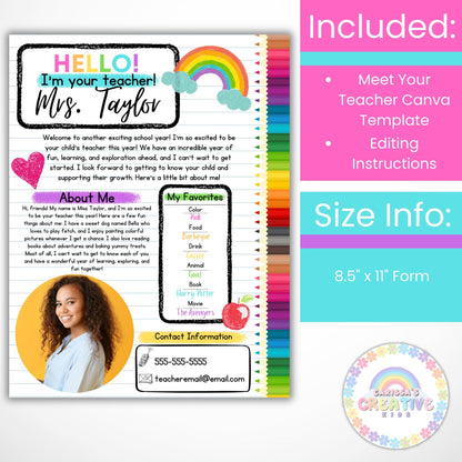 Meet The Teacher Template | Back To School Printable | Teacher Organization Resources | All About My Teacher | First Day Of School