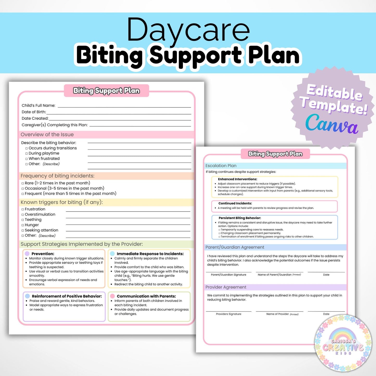 Daycare Biting Support Plan | Preschool Classroom Management