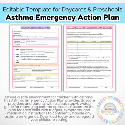 Daycare Forms- Asthma Emergency Action Plan Editable Template home daycare forms special education Preschool Printables