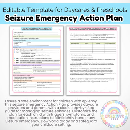 Daycare Forms- Seizure Emergency Action Plan | Childcare Contract Forms For your In home Daycare, Preschool or Daycare Center