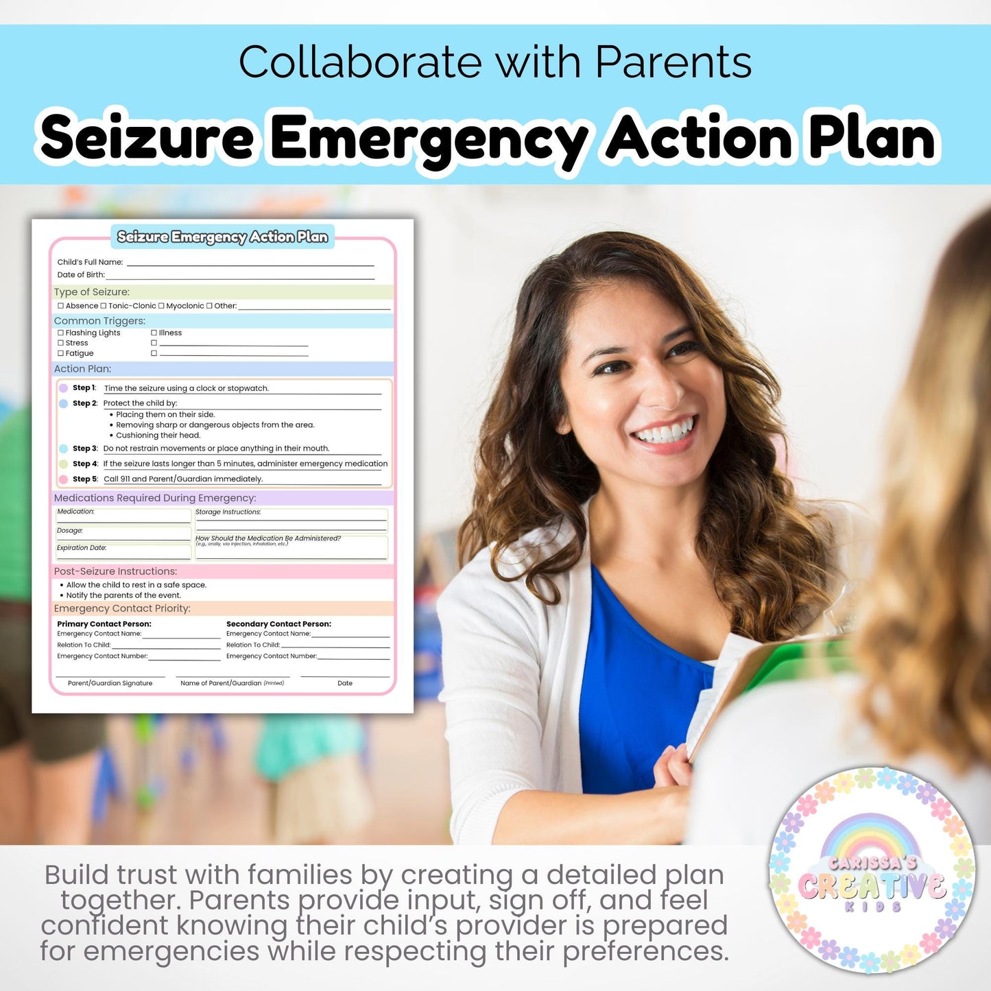 Daycare Forms- Seizure Emergency Action Plan | Childcare Contract Forms For your In home Daycare, Preschool or Daycare Center