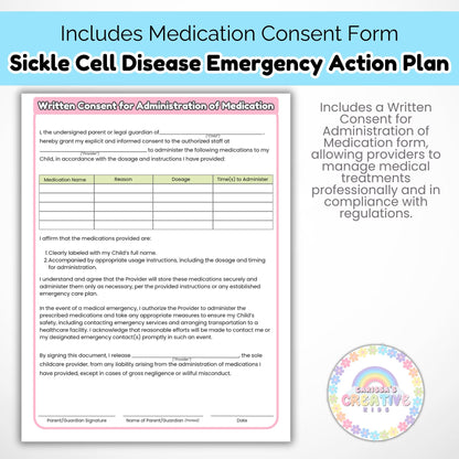 Daycare Forms- Sickle Cell Disease Emergency Action Plan Editable Template