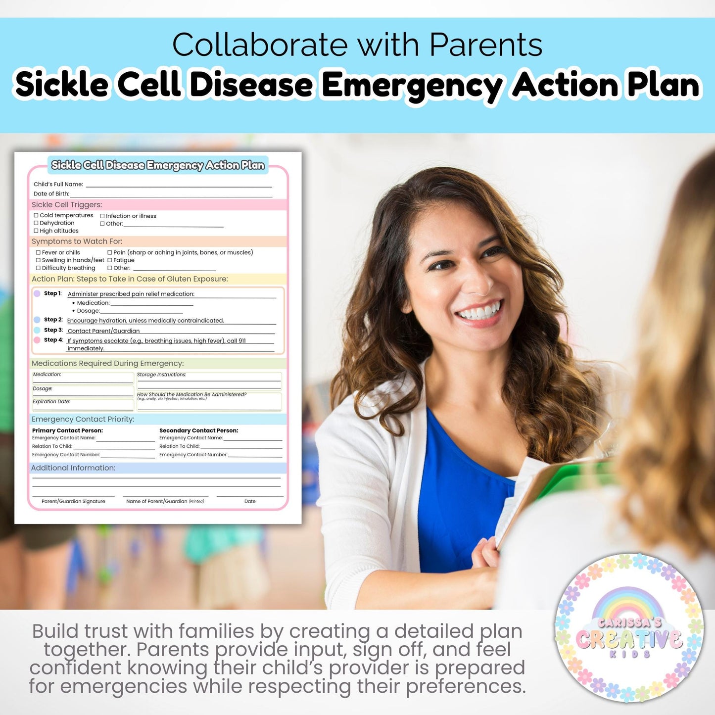 Daycare Forms- Sickle Cell Disease Emergency Action Plan Editable Template