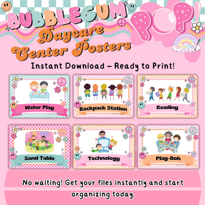 Colorful and engaging preschool center signs for classroom decor. Perfect for creating structured learning areas.