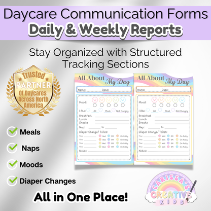Childcare daily report form for daycare and preschool. Keep parents updated with organized daily logs.
