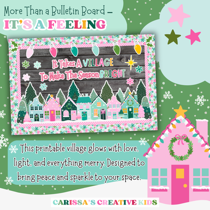 More than a bulletin board — this printable pastel Christmas village display brings peace, sparkle, and seasonal joy to any preschool or kindergarten classroom.