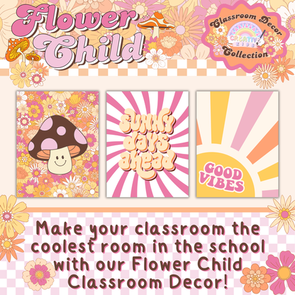 A collection of groovy classroom posters featuring warm, earthy tones and floral designs. Adds a vintage aesthetic to any learning space.