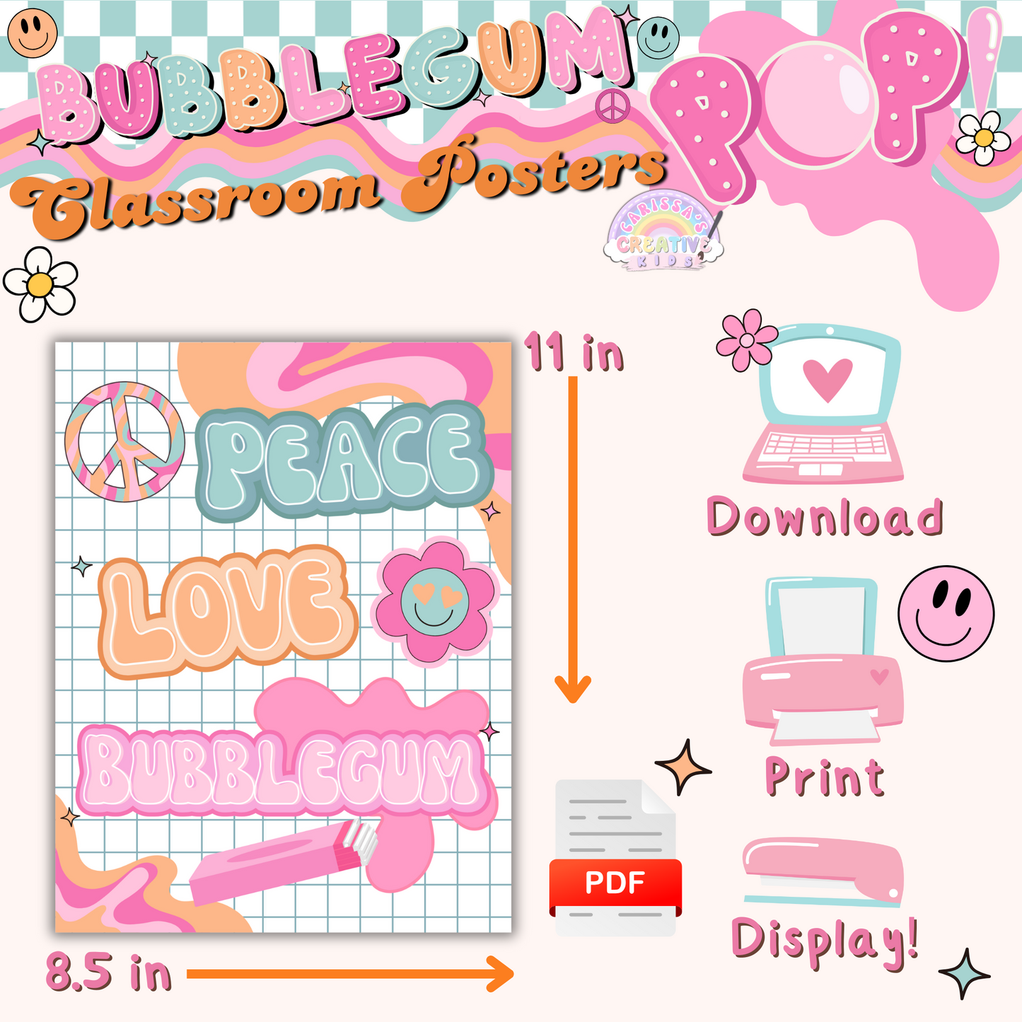 A stylish and easy-to-print classroom decor set that adds a retro, groovy aesthetic to any learning space. Designed for teachers, homeschoolers, and daycare providers.